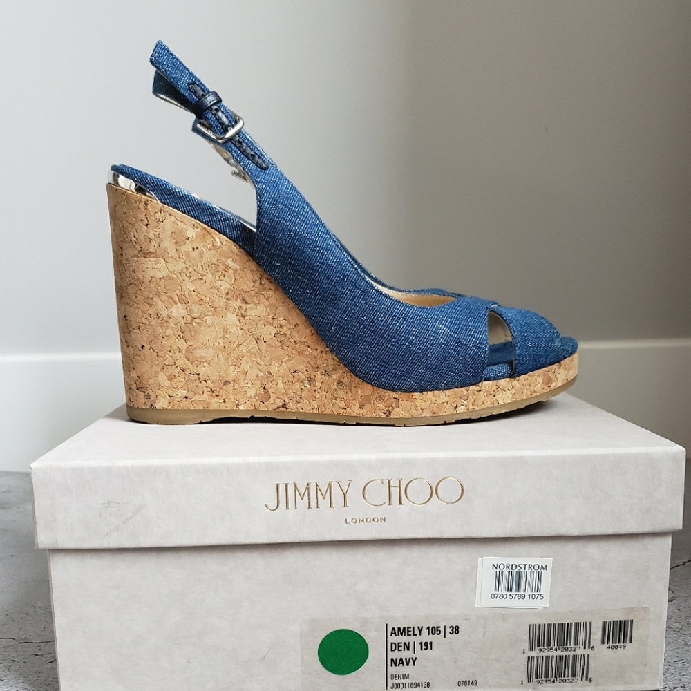 Jimmy Choo Denim Amery 105 Sz 38 - Picture 11 of 12